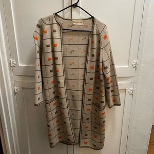Long vintage knit cardigan 70s geometric